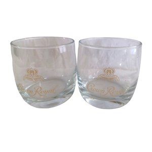 Set of 2 Crown Royal Whiskey 6 oz Rocks Lowball Etched Bar Glasses 3.5"x3.5"